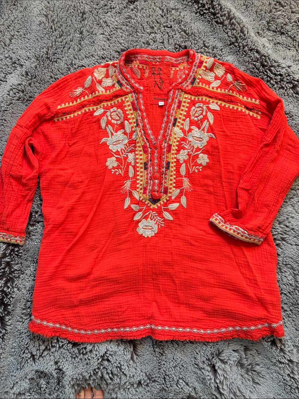 Johnny Was Embroidered Gauze Top